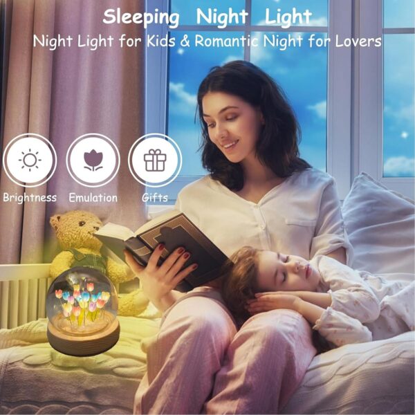 One94Store Tulip LED Night Light – Decorative Glass Table Lamp with 10 Artificial Flowers, Soft Glow for Bedroom, Living Room, Birthday & Gifts (8 cm, Multi-Color) - Image 5