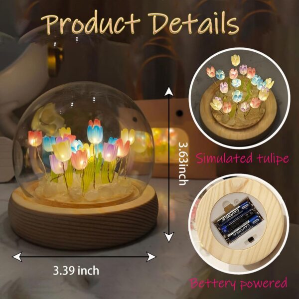 One94Store Tulip LED Night Light – Decorative Glass Table Lamp with 10 Artificial Flowers, Soft Glow for Bedroom, Living Room, Birthday & Gifts (8 cm, Multi-Color) - Image 6